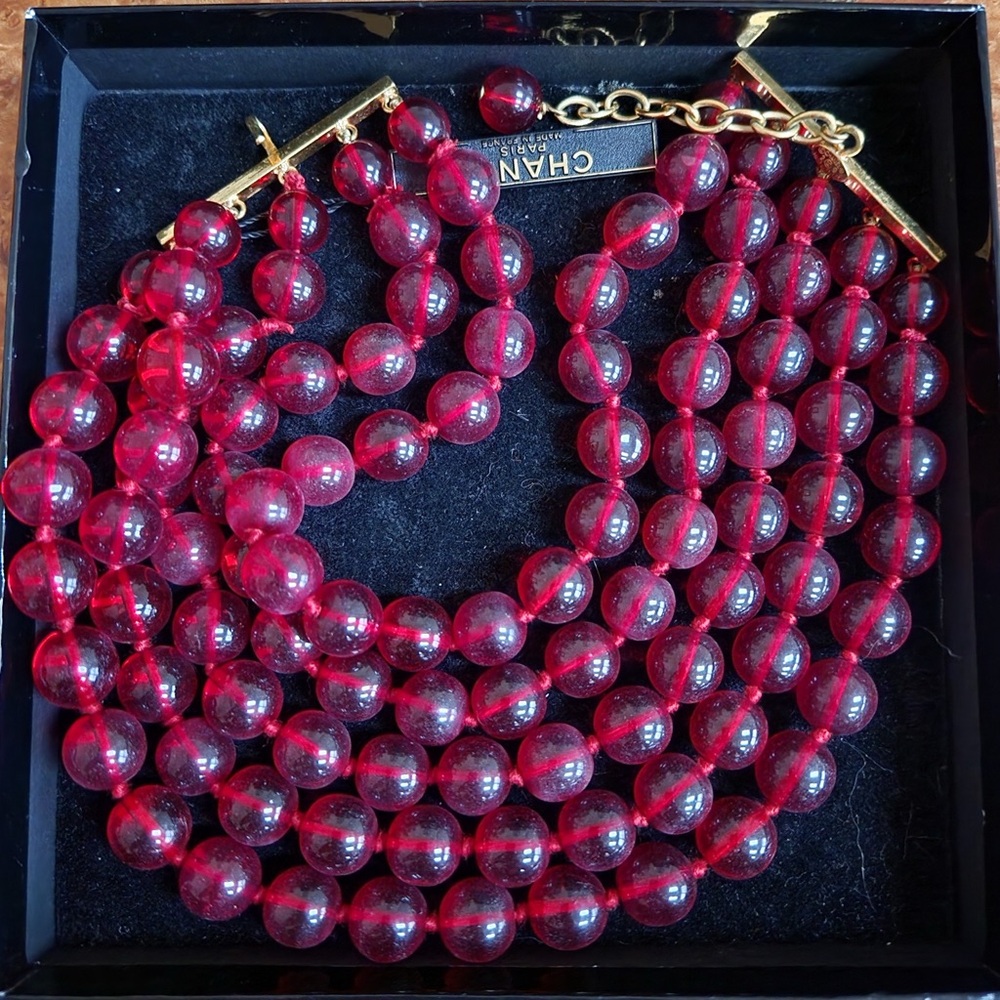 Rare Vintage CHANEL Multi-strand Red Bead Choker Collectible